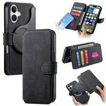 Designed for iPhone 17 Wallet Case, Magnetic Detachable PU Leather Flip Case with Card Holders Support MagSafe Kickstand Phone Cover RFID Blocking Anti-drop for iPhone 17, Black
