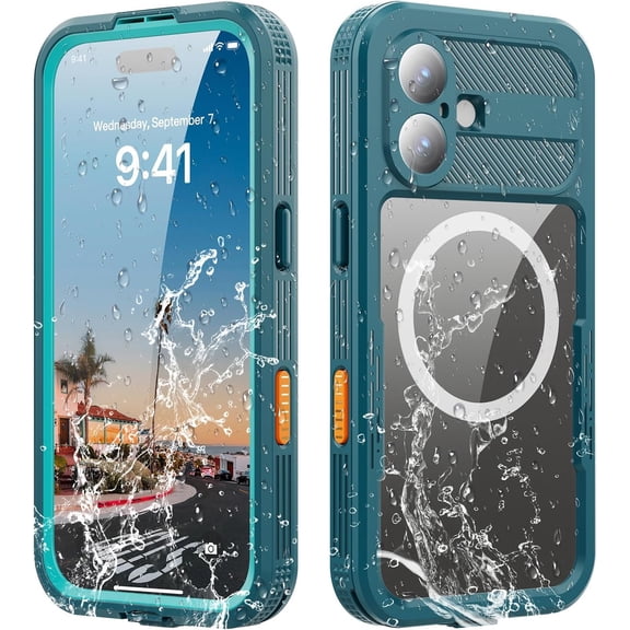 Designed for iPhone 17 Waterproof Case Compatible with MagSafe, Magnetic Waterproof Full Body IP68 Underwater Case Built-in Screen Protector Military Grade Shockproof Cover for Men Women