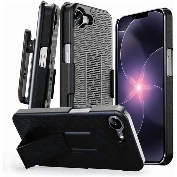 Designed for iPhone 17e Case with Stand, Rigid PC Protection, Pro Utility, 360 Belt Clip Holster & Slim Fit, 17e iPhone Case | 6.1" (2026) - Ranger Series - Black