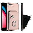 thumbnail image 1 of Designed for iPhone 8 Plus / iPhone 7 Plus Case Wallet Credit Card Holder with Rotation Finger Ring Kickstand, Hidden Pocket Anti-Scratch PU Leather Shockproof Protective Cover, Pink, 1 of 6