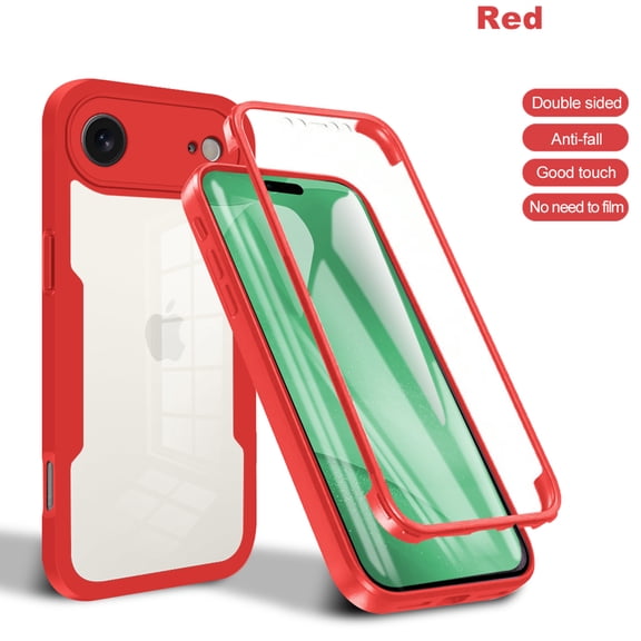 Designed for iPhone Air Case Full-Body Bumper Case Cover Built in Screen Protector Shockproof Transparent Back 360 Full Body Protective Case for iPhone Air, Red