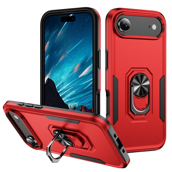Designed for iPhone Air Case, Military-Grade Drop Protection, Shockproof Phone Case Cover, Magnetic Car Mount Ring Kickstand Bumper Hard Case for iPhone Air, Red+Black
