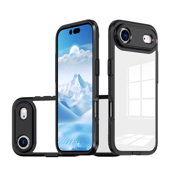 Designed for iPhone Air Case, Shockproof Hybrid Support Wireless Charging Drop Protection Crystal Clear Anti-Scratch Lightweight Actylic + Soft TPU + Hard PC Phone Case, Black