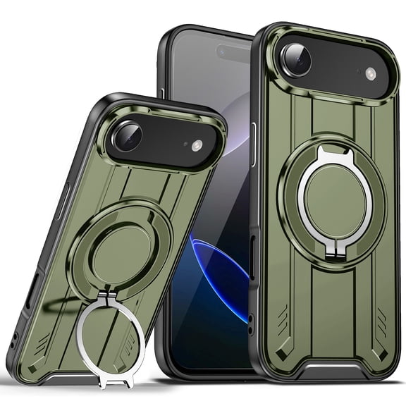 Designed for iPhone Air Magnetic Hard Case, Compatible with Magsafe, Rugged 360 Rotating Ring Kickstand Heavy Duty Shockproof Protection Phone Case for iPhone Air Cover, Armygreen