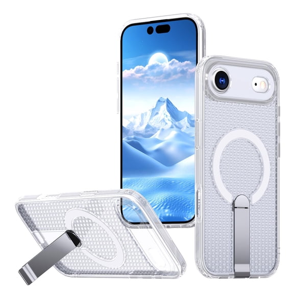 Designed For iPhone Air Magnetic Phone Case,3D Hollow Mesh Heat Dissipation Design,With Contractile Kickstand,Compatible with Mag-safe,Breathable Cooling Shockproof Phone Case,Clear
