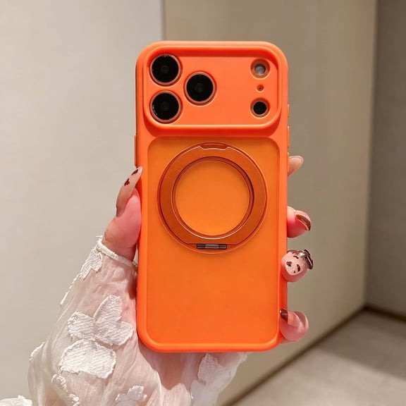 Designed For iPhone Air Phone Case,360° Rotatable Ring Adjustable Foldable Kickstand,Anti-fingerprinting Matte Translucent Back,Shockproof Heavy Duty Drop Protection,Phone Case,Orange