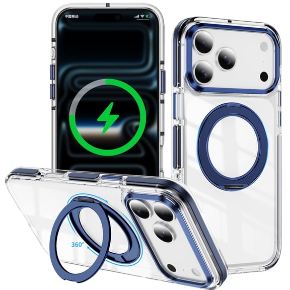 Designed For iPhone Air Phone Case,360°Rotatable Ring Kickstand,Crystal Transparent Back,Shockproof Military-Grade Protection,Anti-fall Durable Thin Fit Two-color Phone Case,Darkblue