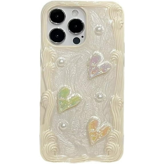 Designed for iPhone Case,3D Roman Column Border Shape Glitter Love Heart Camera Lens Protection Shockproof Protective Cover Phone Case (iPhone 12 Pro,White)
