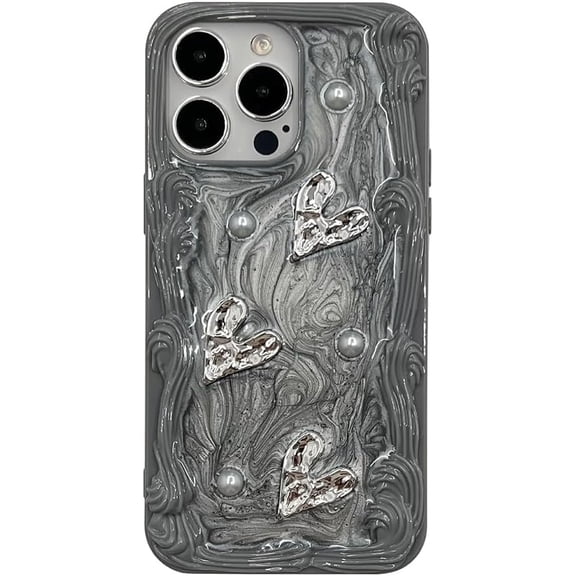 Designed for iPhone Case,3D Roman Column Border Shape Glitter Love Heart Camera Lens Protection Shockproof Protective Cover Phone Case (iPhone 13,Grey)