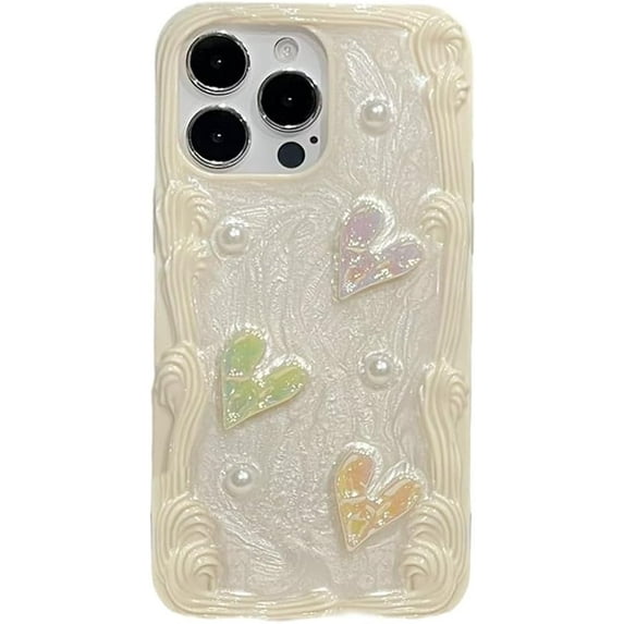 Designed for iPhone Case,3D Roman Column Border Shape Glitter Love Heart Camera Lens Protection Shockproof Protective Cover Phone Case (iPhone 15 Pro Max,White)