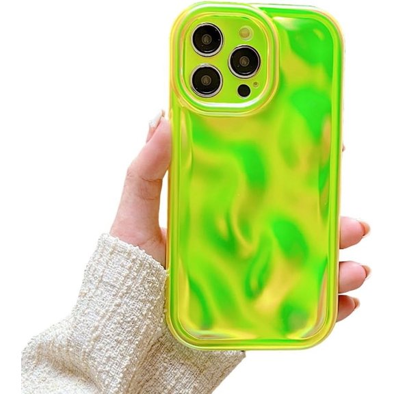 Designed for iPhone Case,Candy Color Water Ripple Wave Bubble Pattern Chrome Plating Electroplated Camera Lens Protection Shockproof Protective Cover Phone Case (iPhone 15,Green)