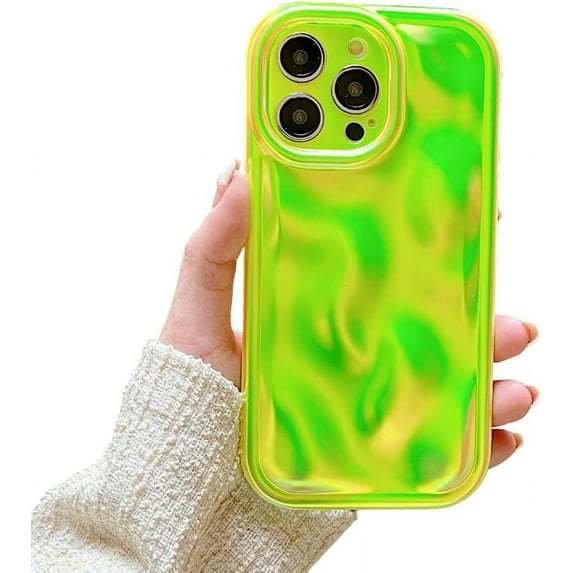 Designed for iPhone Case,Candy Color Water Ripple Wave Bubble Pattern Chrome Plating Electroplated Camera Lens Protection Shockproof Protective Cover Phone Case (iPhone 12 Pro Max,Green)