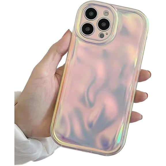 Designed for iPhone Case,Candy Color Water Ripple Wave Bubble Pattern Chrome Plating Electroplated Camera Lens Protection Shockproof Protective Cover Phone Case (iPhone 14 Pro Max,White)