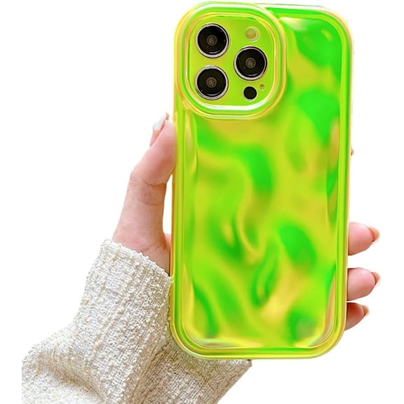 Designed for iPhone Case,Candy Color Water Ripple Wave Bubble Pattern Chrome Plating Electroplated Camera Lens Protection Shockproof Protective Cover Phone Case (iPhone 12 Pro Max,Green)