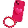 thumbnail image 1 of Designed for iPhone Case,Cute 3D Love Heart Wave Shape Frame with Pearl Hand Bracelet Camera Lens Protection Shockproof Protective Cover Phone Case (Red,iPhone 13 Pro), 1 of 6