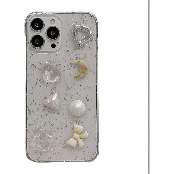 Designed for iPhone Case,Cute 3D Moon Bow Glitter Sparkle Sparkly Camera Lens Protection Shockproof Protective Cover Phone Case (White,iPhone 14 Pro Max)