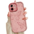 thumbnail image 1 of Designed for iPhone Case,Cute Bubble Frame Simple Line Butterfly Pattern Silicone Camera Lens Protection Shockproof Cover Phone Case (iPhone 15 Pro,Pink), 1 of 6