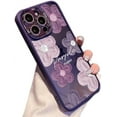 thumbnail image 1 of Designed for iPhone Case,Cute Flower Floral Pattern Matter Frame Glitter Camera Lens Protection Shockproof Protective Cover Phone Case (Purple,iPhone 12 Pro), 1 of 6