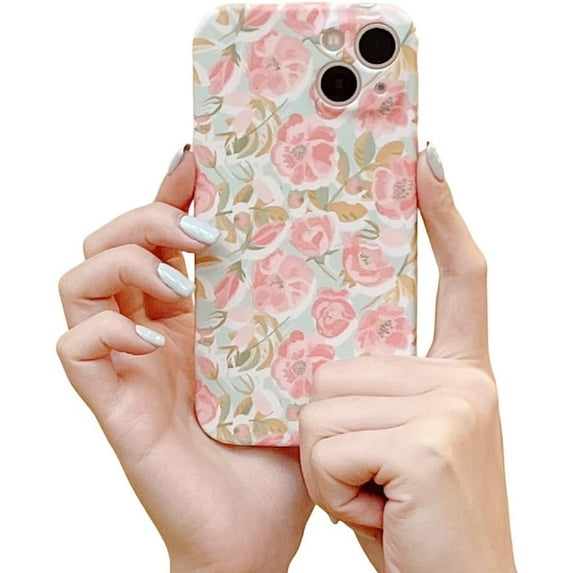 Designed for iPhone Case,Cute Oil Paint Floral Pattern Full Body Camera Lens Protection Shockproof Protective Cover Phone Case (iPhone 14 Pro Max,Pink)