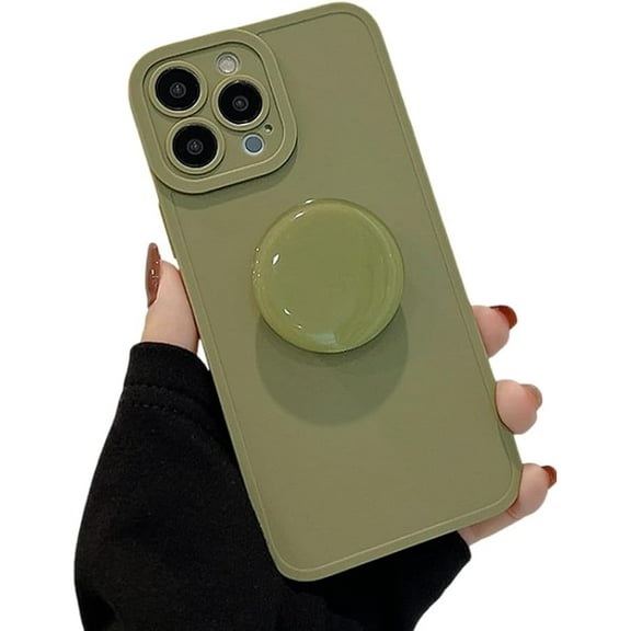 Designed for iPhone Case,Cute Simple Silicone with Round Kickstand Camera Lens Protection Shockproof Protective Cover Phone Case (Green,iPhone 13 Pro Max)
