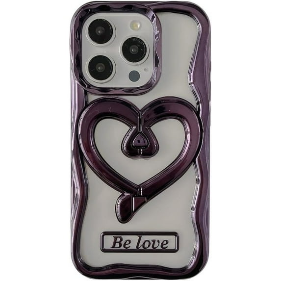 Designed for iPhone Case,Cute Wave Electroplating Frame with Loveheart Kickstand Camera Lens Protection Shockproof Protective Cover Phone Case (iPhone 12,Purple)