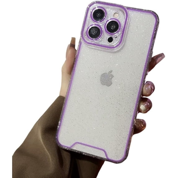 Designed for iPhone Case,Luminous Glitter Crystal Glowing in The Dark Fluorescence Edge Night Shine Camera Lens Protection Shockproof Protective Cover Phone Case (iPhone 14 Pro,Purple)