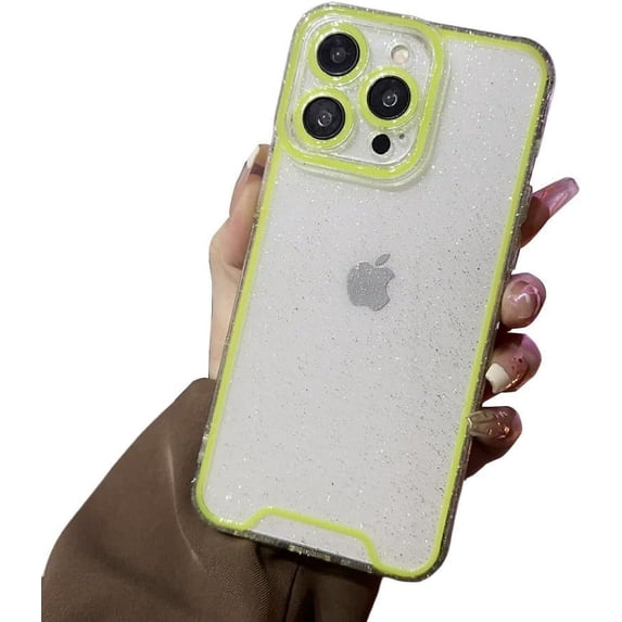 Designed for iPhone Case,Luminous Glitter Crystal Glowing in The Dark Fluorescence Edge Night Shine Camera Lens Protection Shockproof Protective Cover Phone Case (iPhone 14 Pro Max,Green)