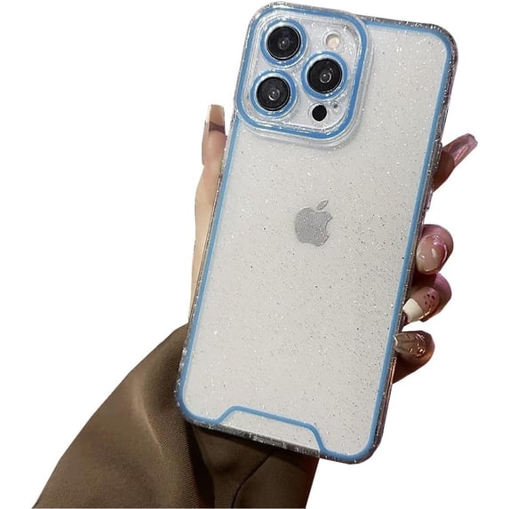 Designed for iPhone Case,Luminous Glitter Crystal Glowing in The Dark Fluorescence Edge Night Shine Camera Lens Protection Shockproof Protective Cover Phone Case (iPhone 11,Blue)
