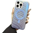 thumbnail image 1 of Designed for iPhone Case,Luxury Blu-ray Gradient Matte Wave Fether Pattern[Compatible with Magsafe] Shockproof Protective Cover Phone Case (Stripe,iPhone 13), 1 of 6