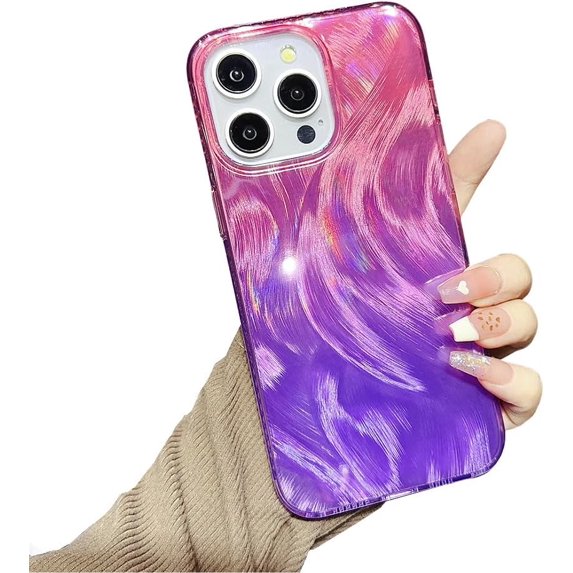 Designed for iPhone Case,Luxury Crystal Mixed Color Feather Pattern Blu-ray Gradient Shockproof Protective Cover Phone Case (iPhone 13 Pro Max,Purple)