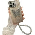 thumbnail image 1 of Designed for iPhone Case,Luxury Electroplated Feather Butterfly Pattern with Hand Bracelet Shockproof Protective Cover Phone Case (iPhone 11 Pro Max,Gold), 1 of 6