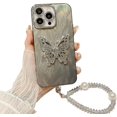 thumbnail image 1 of Designed for iPhone Case,Luxury Electroplated Feather Butterfly Pattern with Hand Bracelet Shockproof Protective Cover Phone Case (iPhone 12 Pro Max,Grey), 1 of 6
