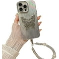thumbnail image 1 of Designed for iPhone Case,Luxury Electroplated Feather Butterfly Pattern with Hand Bracelet Shockproof Protective Cover Phone Case (iPhone 12 Pro Max,Silver), 1 of 5