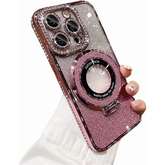Designed for iPhone Case,Luxury Electroplated Glitter Rhinostone Sparkle Sparkly with Kickstand Camera Lens Protection Shockproof Protective Cover Phone Case (iPhone 12 Pro,Pink)