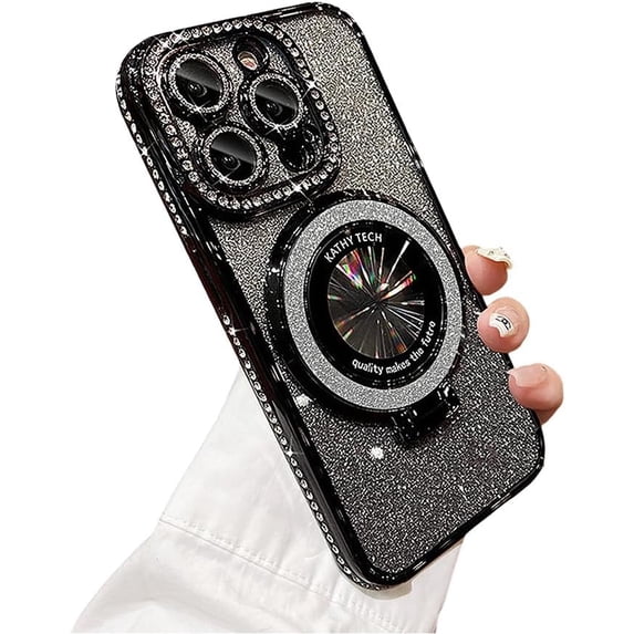 Designed for iPhone Case,Luxury Electroplated Glitter Rhinostone Sparkle Sparkly with Kickstand Camera Lens Protection Shockproof Protective Cover Phone Case (iPhone 11 Pro Max,Black)