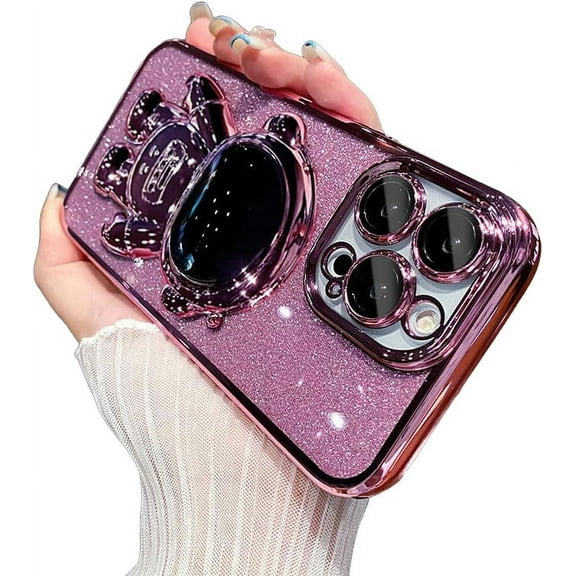 Designed for iPhone Case,Luxury Electroplated Glitter Sparkle Sparkly 3D Astronaut Camera Lens Protection Shockproof Protective Cover Phone Case (iPhone 13 Pro Max,Pink)