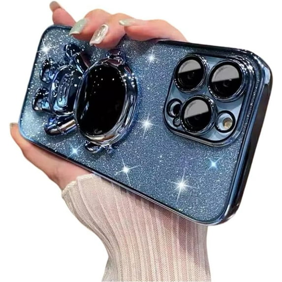 Designed for iPhone Case,Luxury Electroplated Glitter Sparkle Sparkly 3D Astronaut Camera Lens Protection Shockproof Protective Cover Phone Case (iPhone 14 Plus,Blue)