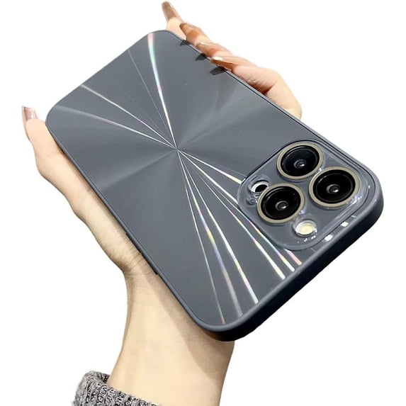 Designed for iPhone Case,Luxury Electroplated Hard PC Aurora Laser Camera Lens Protection Shockproof Protective Cover Phone Case (Grey,iPhone 12 Pro Max)
