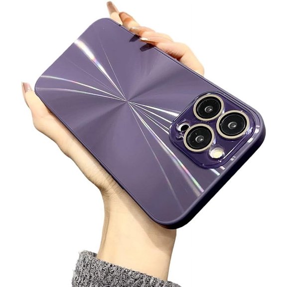 Designed for iPhone Case,Luxury Electroplated Hard PC Aurora Laser Camera Lens Protection Shockproof Protective Cover Phone Case (Purple,iPhone 15 Pro)