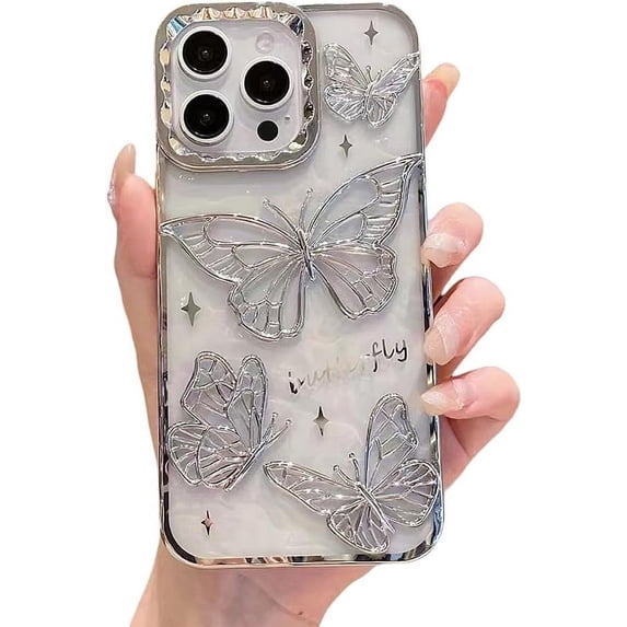 Designed for iPhone Case,Luxury Electroplated Liquid Floating Clear Quicksand Butterfly Clear Camera Lens Protection Shockproof Protective Cover Phone Case (iPhone 13 Pro,White)
