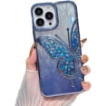 thumbnail image 1 of Designed for iPhone Case,Luxury Electroplated Liquid Floating Gradient Glitter Quicksand Butterfly Camera Lens Protection Shockproof Protective Cover Phone Case (iPhone 15 Pro Max,Blue), 1 of 5