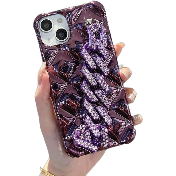 Designed for iPhone Case,Luxury Electroplated Rhombus with Sparkle Sparkly Hand Bracelet Camera Lens Protection Shockproof Protective Cover Phone Case (Purple,iPhone 11 Pro Max)