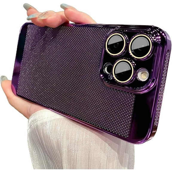 Designed for iPhone Case,Luxury Electroplated Ultra Thin Heat Dissipation with Camera Lens Protection Shockproof Protective Cover Phone Case (iPhone 15 Pro Max,Purple)