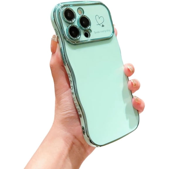 Designed for iPhone Case,Luxury Electroplated Water Wave Frame Large View Camera Lens Protection Shockproof Protective Cover Phone Case (iPhone 11 Pro Max,Green)