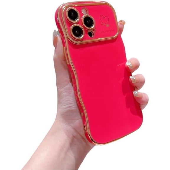 Designed for iPhone Case,Luxury Electroplated Water Wave Frame Large View Camera Lens Protection Shockproof Protective Cover Phone Case (iPhone 11,Red)