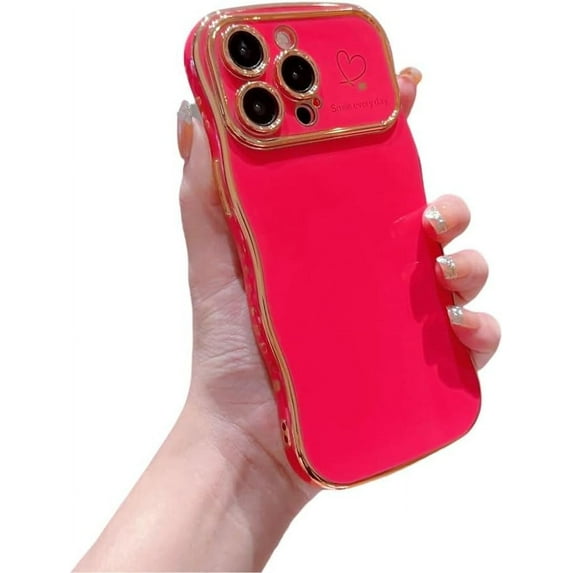 Designed for iPhone Case,Luxury Electroplated Water Wave Frame Large View Camera Lens Protection Shockproof Protective Cover Phone Case (iPhone 14,Red)