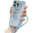 thumbnail image 1 of Designed for iPhone Case,Luxury Glitter Bling Butterfly Pattern Tempered Glass Back Camera Lens Protection Shockproof Cover Phone Case (iPhone 14 Pro,Blue), 1 of 6