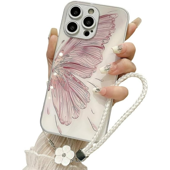 Designed for iPhone Case,Luxury Glitter Bling Butterfly Pattern Tempered Glass Back Camera Lens Protection Shockproof Cover Phone Case (iPhone 14,White)