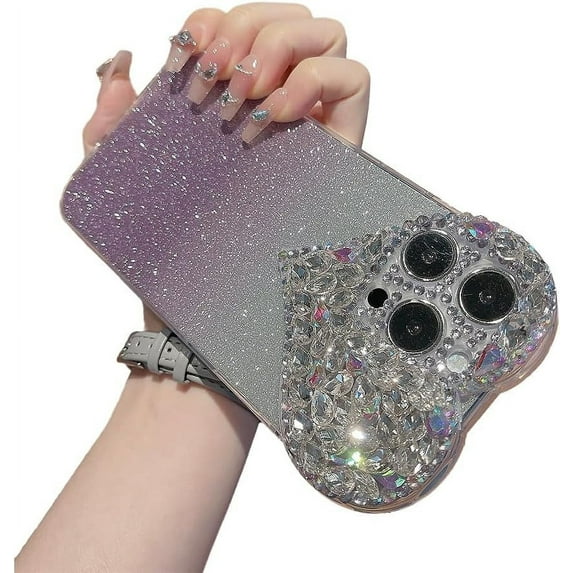 Designed for iPhone Case,Luxury Glitter Spark Sparkly Large View Love Heart Camera Lens Protect Shockproof Protective Cover Phone Case (iPhone 14 Pro,Purple)