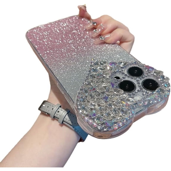 Designed for iPhone Case,Luxury Glitter Spark Sparkly Large View Love Heart Camera Lens Protect Shockproof Protective Cover Phone Case (iPhone 15,Pink)